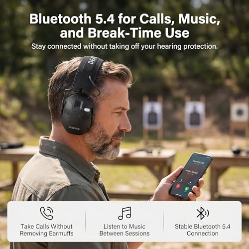 Bluetooth Shooting Ear Protection, 2-in-1 Gel Earmuffs for Glasses - color: Black