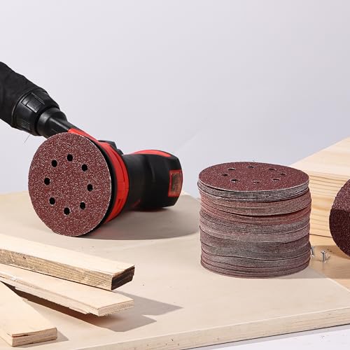 Bates- Sanding Discs, 5 Inch 8 Hole Sanding Discs, 100 Pack, Grits 60 120 240 400 600 800 1000 1200 1500 2000, Sanding Pads, Hook and Loop Sanding Disc, Round Sandpaper Discs, 5 inch Sanding - color: Red, size: 100 Pack, 60-2000 Grits