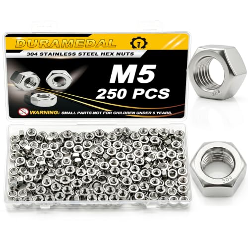 M5 Hex Nuts 250Pcs 304 Stainless Steel A2-70 Rustproof Metric - size: Metric M5;250pcs