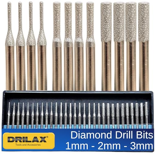 Drilax 30-Pc Diamond Drill Bits for Stone, Glass, Dremel, 1-3mm, 1/8" Shank - size: 1mm - 2mm - 3mm