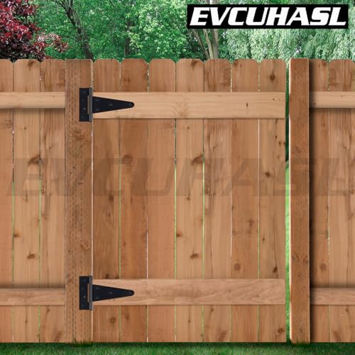 6 Inch T-Strap Gate Hinges, Shed Barn Door Hinges Heavy Duty, Black Tee Hinges for Wooden Fences, Yard Gate, Wrought Hardware Iron Rustproof (4 Pack/Set) - size: 6 Inch