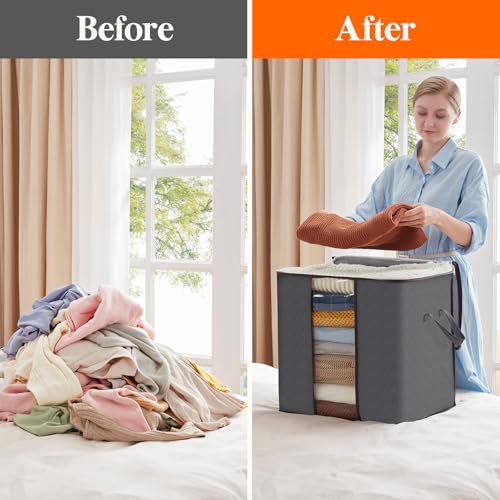 Lifewit 6 Pack 100L Clothes Storage Bins with Lids, Foldable Blanket Storage Bags with Zippers, Clear Window and Reinforced Handles, Closet and Organization for Clothing, Sweater, Comforter, Bedding - size: 100L