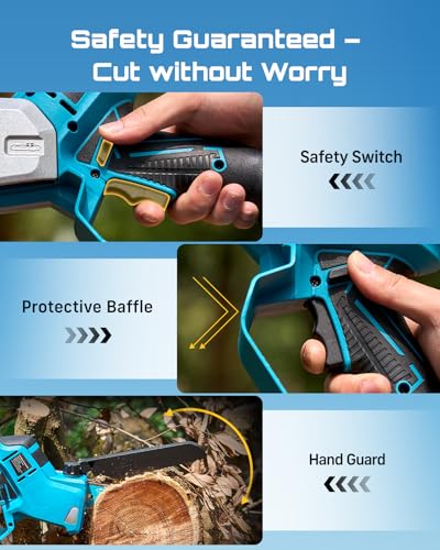 SEESII Mini Chainsaw 6 Inch Brushless, Automatic Oiler - color: Steel Blue