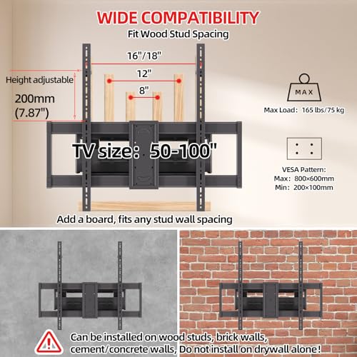 TV Wall Mount for 50-100 inch TVs, 200mm (7.87") Height Adjustable - size: 50-100 Inch