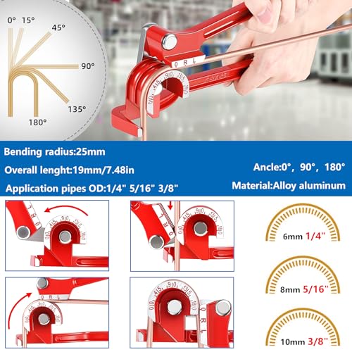 smseace 3/16 Inch+1/4 Inch Brake Line Flaring Tool Kit Include 25 FT Copper-Plated Brake Line Kit with 94pcs Fittings,8pcs Union,Tubing Bender,Double & Single Flare Tool,Cutter - color: Gold-B, size: 3/16inch+1/4inch