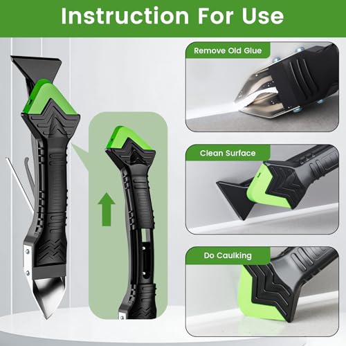 Professional Caulk Gun Kit with Caulk Remover & Silicone Sealant - 5 in 1 Caulking Tool Set for Caulking Removal, Includes Caulking Gun Tool, Silicone Scraper