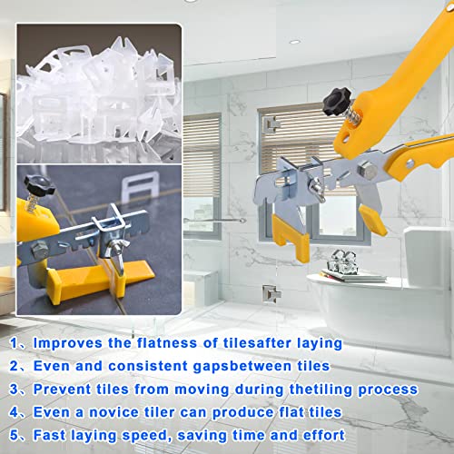 Tile Leveling System 1/16 Inch Spacers Tile Leveler Clips 5500 Pcs and 16 oz Rubber Mallet Hammer .Tile Tools Set for Professional Ceramic and Stone Installation