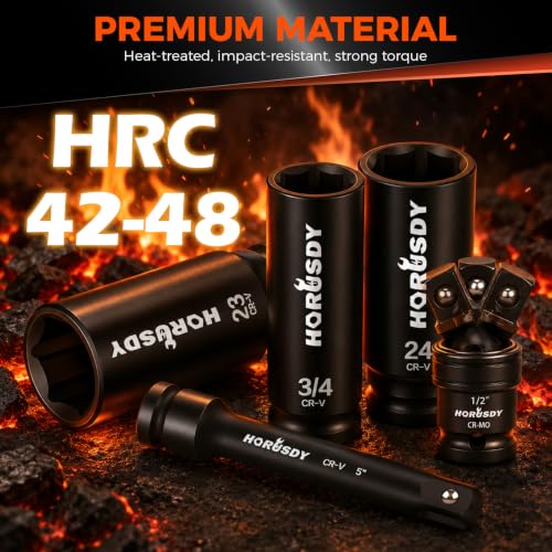 32-Piece 1/2" Drive Impact Socket Set - Metric (10mm–24mm) and SAE (3/8"–1") Deep Socket Set with Extension Bar, Swivel Socket, Adapter, CR-V Steel for Auto Repair - color: 32 Pcs 1/2" Orange