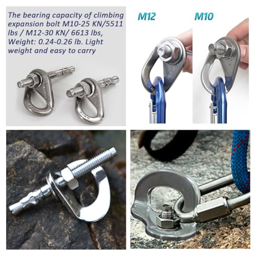 304 Stainless Steel Climbing Anchor Bolt, 25-30KN Rock Climbing Bolt Hanger, M10 and M12 Climb Fastening Bolt Safe Fixed Point, 4 Set Rock Climbing Holds