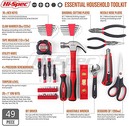Hi-Spec Home Tool Kit in a Portable Toolbox Case Office and College Set - size: 49 PCS