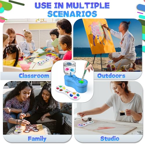 Paint Brush Cleaners, with Paint Palette and Brush Holder for Watercolor/Oil Acrylic and Water-Based Paints, Portable Paint Station & Rinsing Tool,Gift for Kids/Adults/Artist/Beginners Blue - color: Blue