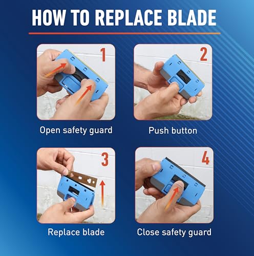 Unger Professional Compact 4” Window and Glass Scraper, Reversible Razor Blade Tool with Retractable Safety Guard, Use for Residue, Stickers, Glue, and Paint on Smooth Surfaces