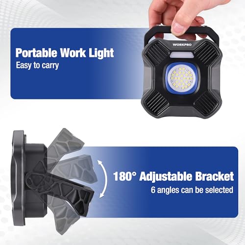 WORKPRO Magnetic Work Light, 4000mAh Rechargeable LED Work Lights, 2000LM