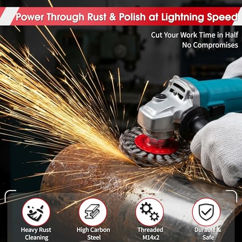 6PCS Twist Knot Wire Brush, Wire Wheel Cup Brush Set for 4-1/2" Angle Grinder, Angle Grinder Brushes with 5/8" Threaded Arbor for Heavy Cleaning Rust, Stripping, Abrasive - 3" Cup & 4" Wheel - color: Wheel Brush & Cup Brush