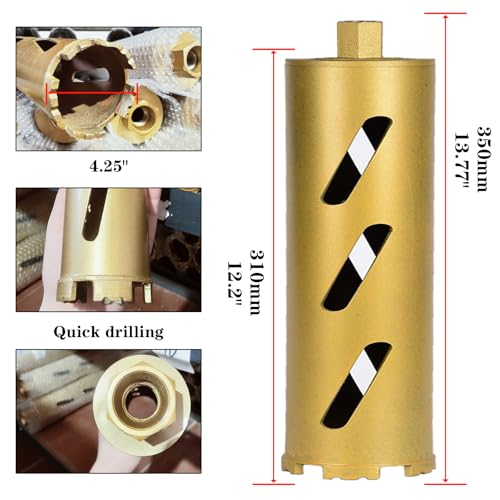 4.25" Dry Core Drill Bits 13in/330mm Drilling Depth，10mm Segment Height - size: 4.25 inches