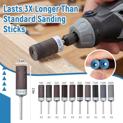 133 Pcs Polishing Kit Compatible with Dremel Rotary Tools, 180-2000 Grit Fine Sanding Drums and Sleeves Set with Buffing Wheels Polishing Bits with 1/8" Shank & Compound for Jewelry, Wood, Metal, Jade