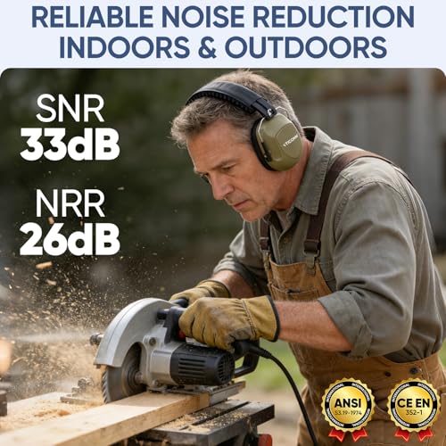 TICONN Noise Cancelling Ear Muffs for Adults, SNR 33dB Hearing Protection, Adjustable Safety Earmuffs for Construction - color: Fde