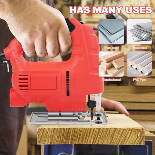 Jadeshay Electric Jig Saw, 800W 6-Speed Adjustable Woodworking Tool with Tilt & Precision Cutting