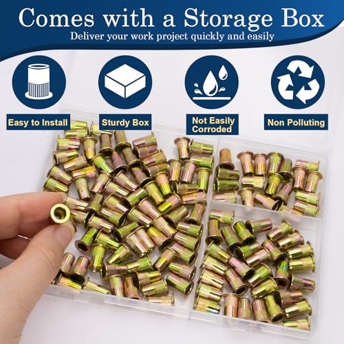 #10-24 Rivet Nut,125Pcs Zinc Plated Threaded Rivnuts Inserts - color: Yellow, size: SAE #10-24 - 125 Pcs