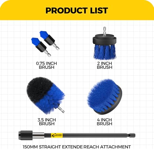 Holikme 6Pc Drill Brush Set - Scrub Brushes with Extension for Home Clean - color: Blue