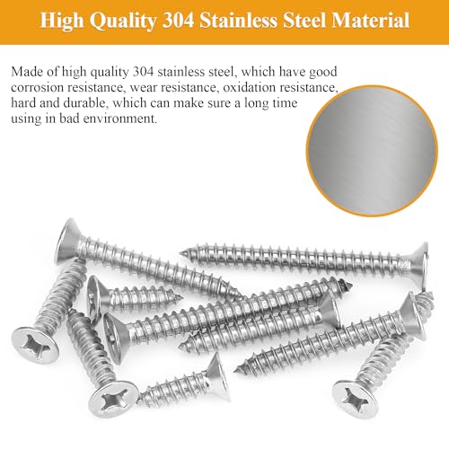 58 Pieces #12 x 3/4" 1" 1-1/4" 1-1/2" 2" Wood Screws Set, Phillips Countersunk Head #12 Self-Tapping Screws Assortment Kit, 304 Stainless Steel - size: #12, style: Phillips Countersunk Head