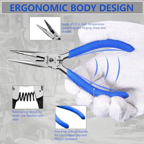 Needle Nose Pliers, mshandto Long Nose Pliers for Wire Bending, High Carbon Steel Needle Nose Plier, Serrated Jaw Pliers for Jewelry Making Electronics Repair Object Grasping Craft Making - size: 5"-1Pack