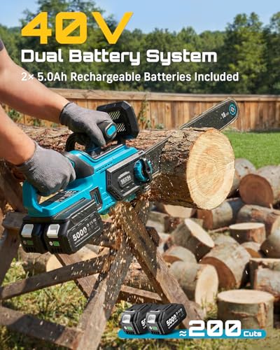 SEESII 40V 18-Inch Electric Chainsaw Cordless with 2 x 5.0Ah Batteries - color: Cerulean