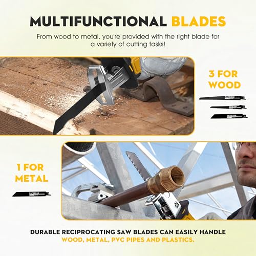 Reciprocating Saw Cordless for Dewalt 21V Battery, Mini Power Saws for Wood/Metal/PVC Cutting with 4 Blades & Toolbox, 0-2500RPM for Hand Saw Woodworking (Battery not Included)