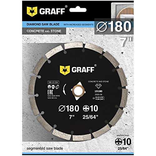 7 Inch Diamond Blade for Angle Grinder — Diamond Cutting Wheel for Cutting Stone, Marble, Granite, Brick, Masonry, Paving Flag, Concrete — Diamond Saw Blades Segment Height 0.394” (10 mm) — GRAFF - size: Ø 7 Inch Segment, style: Diamond Segment Blades