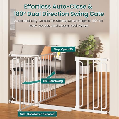 Cumbor 30.4-56.8" Extra Wide Baby Gate, Auto Close Dual Lock Dog Gate White - color: White, size: 30.4"-56.8" W x 30.5" H