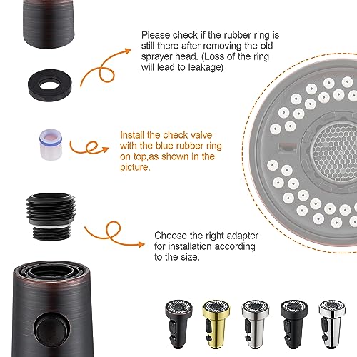 TIORIY Kitchen Faucet Head Replacement with 15 Adapters, 3 Modes Kitchen Faucet Spray Head Replacement, Pull Out Kitchen Faucet Sprayer Head Nozzle, Oil Rubbed Bronze, Plastic - color: Oil Rubbed Bronze, style: Blade Spray