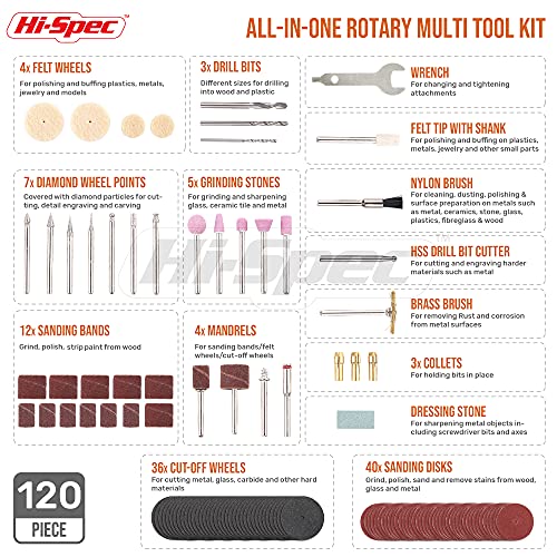 Hi-Spec Rotary Tool Kit 170W 1.4A with Dremel Compatible Bit Accessories - color: Silver