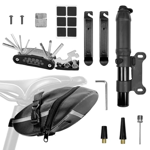 Bike Repair Kit Bike Tool Kit Saddle Bag Tool Set 15 in 1 - color: Black