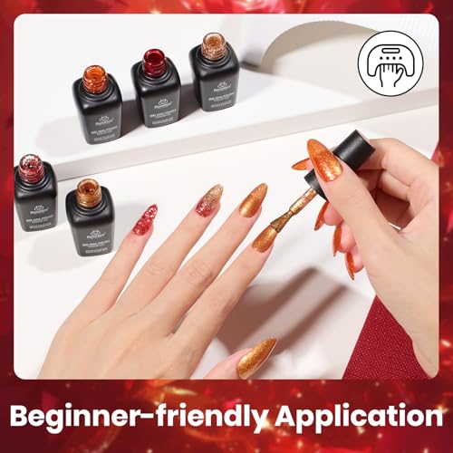 Beetles Fall Glitter Gel Polish, Passion Rush Red Orange Gold Glitter Nails - color: A - Mixed Finishes | Passion Rush