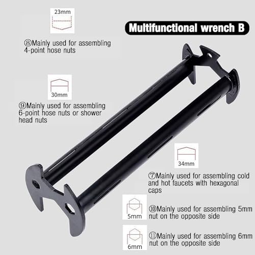 2pcs Basin Wrench Multifunctional Sink Wrench 11 Sizes Faucet Tool Four-jaw Hex Spanner Universal Plumbers Tool for Tight Spaces Kitchen Bathroom Home with Glove