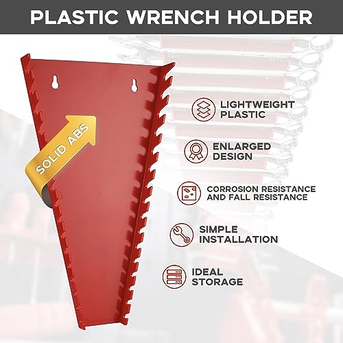Reniteco Plastic Wrench Organizer, Premium High-density Wrench Holder, Large Wrench Racks for Wall and Tool Box, 32 Slots Fit SAE&Metric Wrench Tray(2Red) - color: Red, size: 2PC
