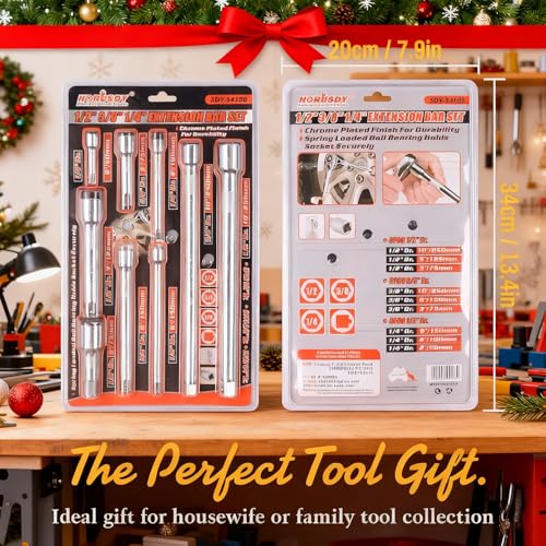 9-Piece Socket Extension Bar Set, Ratchet Extension Bar Set,1/4", 3/8", and 1/2" Impact Drive Socket, Drive Tool Accessory, CR-V Steel Storage Tray - color: 9-pcs Chrome Extension