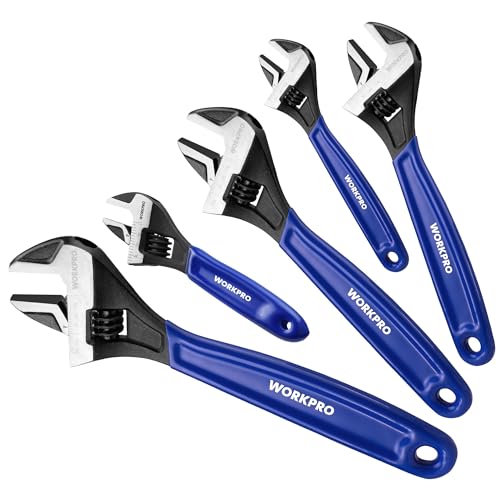 WORKPRO 5 PCS Adjustable Wrench Set, 4", 6", 8", 10" 12" Wide Jaw Wrenches - color: Blue, size: 4-Inch & 6-Inch & 8-Inch & 10-Inch & 12-Inch