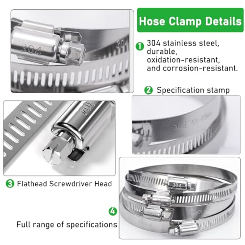 210pcs Stainless Steel Worm Gear Hose Clamps with Size 1/4"-2"(6-51mm) - size: 210pcs