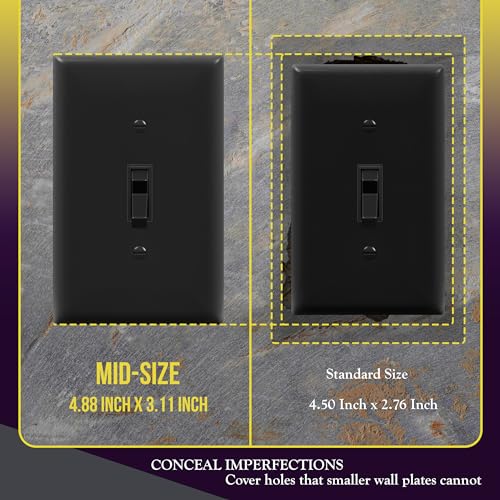 ENERLITES Mid-Size Toggle Light Switch Wall Plate Cover, 1 Pack, Black - color: Black, size: Mid-Size