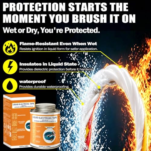 5.29 oz Liquid Electrical Tape Quick-Drying Insulating Glue with Brush Cap - Quick-Dry Waterproof Sealant for Wires, Cables, Connectors, Outdoor & Automotive Electrical Equipment (White) - color: White