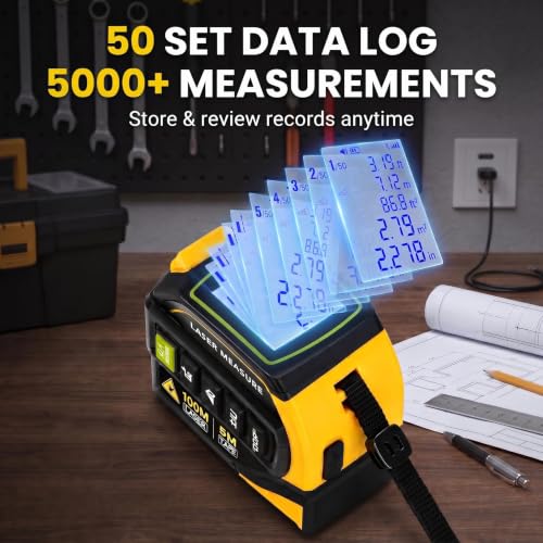 4-in-1 Laser Distance Meter, 328FT Laser Tape Measure & 16FT Auto-Lock Tape