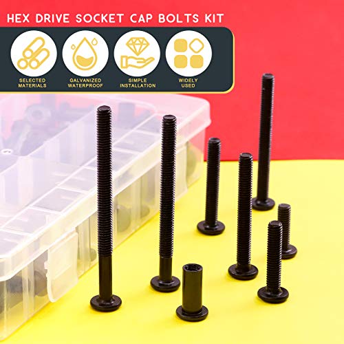 Hilitchi M6 Hex Drive Socket Cap Bolts Kit Countersunk Head Screws Bolts Dowel Barrel Nuts Crib Bolts Nuts Assortment Kit for Furniture Hardware Fitting (16-80mm Assortment Kit-140PCS)