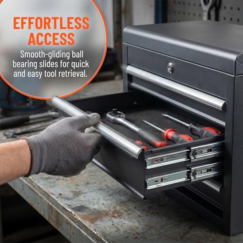 Winado 24" Portable Metal Tool Box, 5 Drawers Lockable Toolbox, Black - color: Black