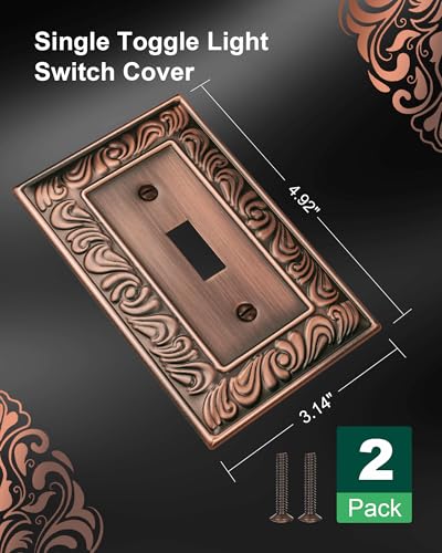 2-Pack Paisley Pattern Single Toggle Light Switch Cover Plate, Metal Plate | Decorative Switch Plate Covers, 1 Gang Metal Wall Plate, Corrosion Resistant, Antique Copper - color: Antique Copper, size: 1 Toggle 2PK