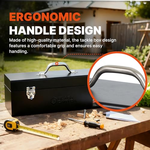 Black Canyon 20 Inch Steel Tool Box, Metal Tool Box, 0.8mm Carbon Steel, Portable & Padlockable, Sturdy & Durable toolbox, Ideal for Trailer, Mechanic, DIY-ers, Car, Workshops, Garages, Repair Shops - size: 20 IN/STL