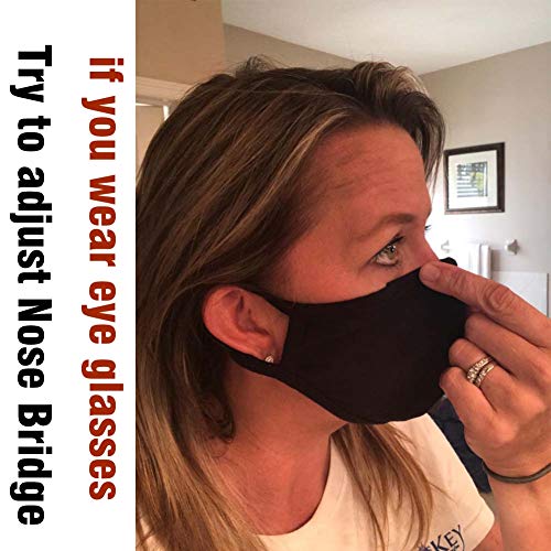 Black Dust Face Mask - All Cotton - Reusable Cloth Comfy Fabric Mask | for Adults Women Outdoor Sport Travel, Washable Breathable Half Face Cloth Mouth Masks with Earloop - color: Pack 8 Black