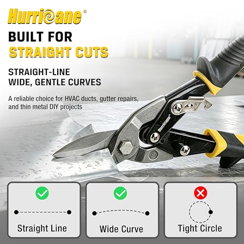 HURRICANE 10 inch Aviation Tin Snips, Straight Cut Metal Shears with Non-Slip Tyregrip Handle, Cr-V Steel Blades Shears for Thin Sheet Metal, Aluminum, Gutter & DIY Projects - size: 10 Inch Regular: Straight Cut