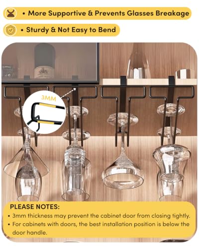 LINFIDITE Wine Glass Holder 2PCS Stemware Rack Hanger Under Cabinet Wine Glass Rack Kitchen Hanging Storage Rack Organizer,Black (For Partition Thickness under 0.98") - color: Black, size: Shelf Thickness Under 0.98in