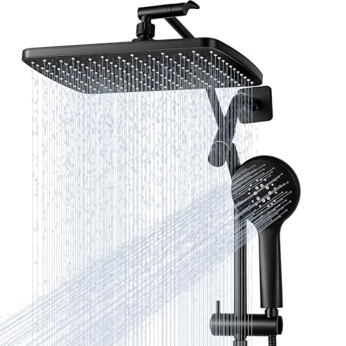 Shower Head with Handheld,High Pressure Black Slide Bar Shower Head - color: C-Matte Black, style: Rectangular 12"